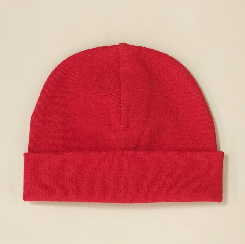 red cotton baby hat with brim