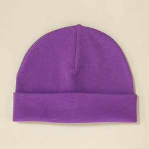 purple cotton baby hat with brim