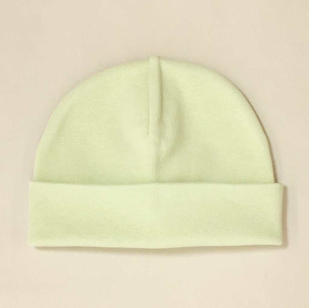 green cotton baby hat with brim