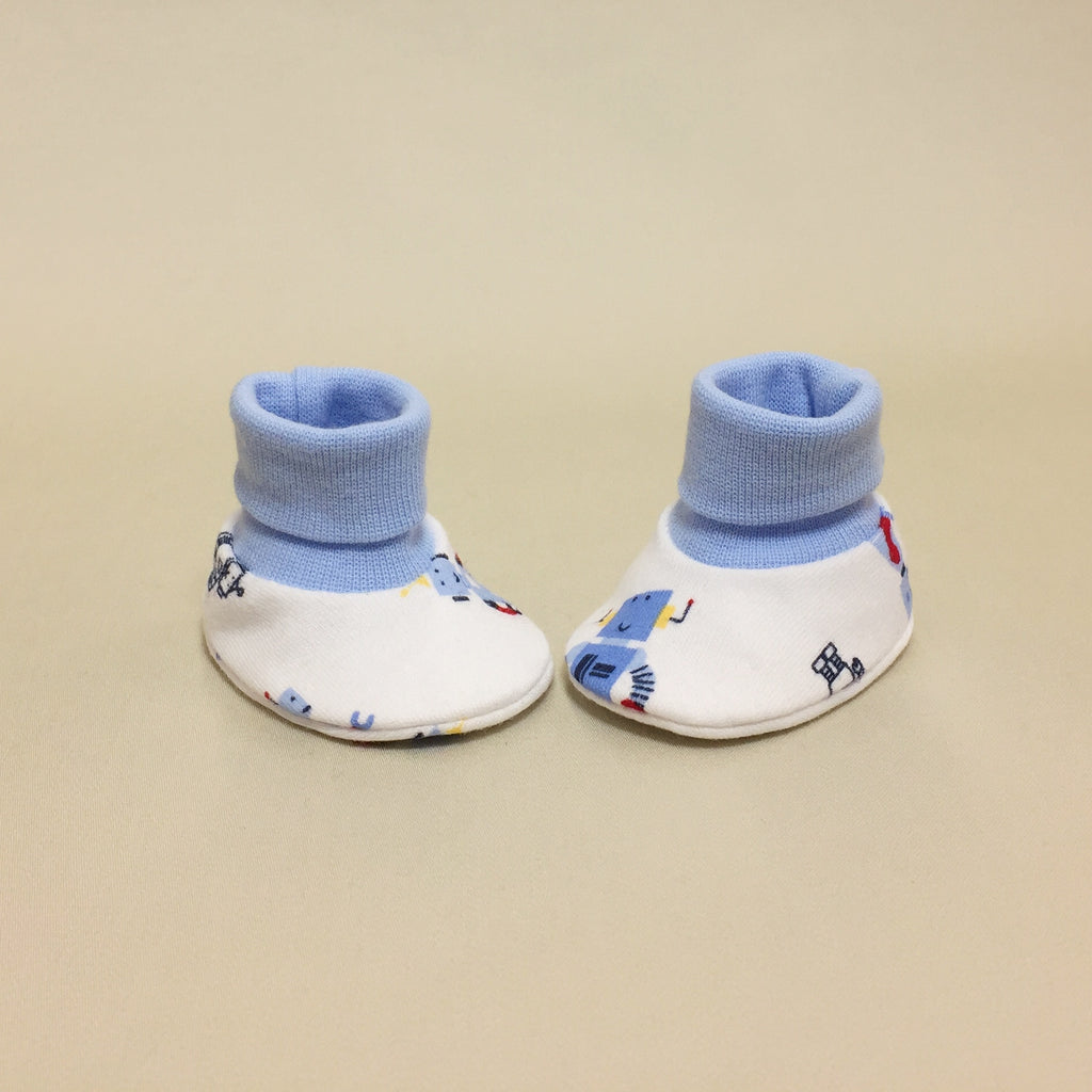 NICU Robots Blue cotton preemie baby booties socks