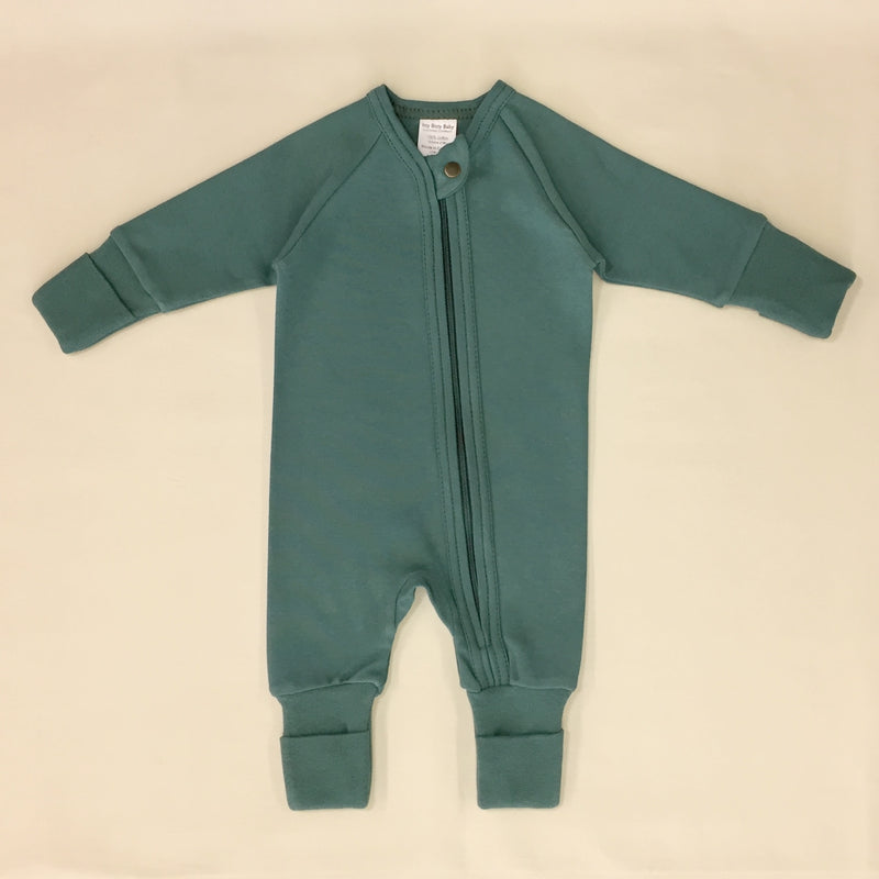 Spruce Forest Zipper Playsuit with fold over cuffs for hands and feet. 