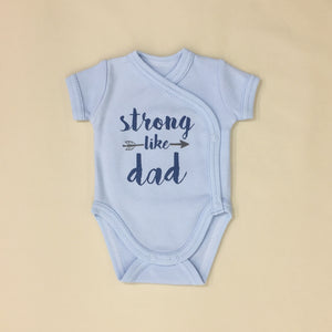 NICU Friendly Graphic Kimono Bodysuit Strong Like Dad Blue Made in Canada