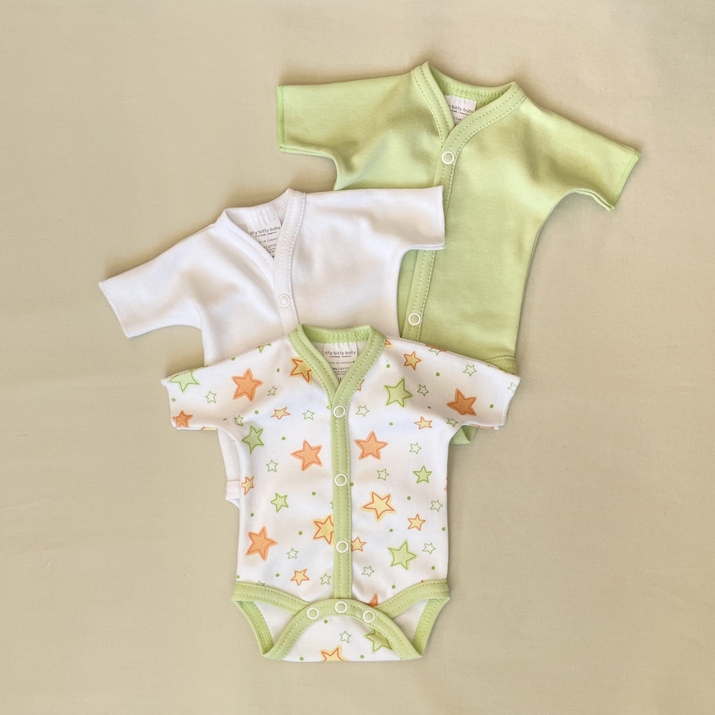 Snap Front Bodysuit Twinkle Stars Green Preemie Baby undershirt Made in Canada