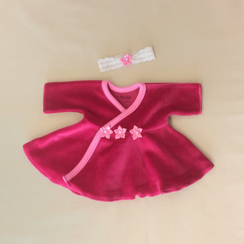 Soft Cotton Bright Pink Velour Baby Dress for Premature babies in the Neonatal Intensive Care Unit. Made in Canada.